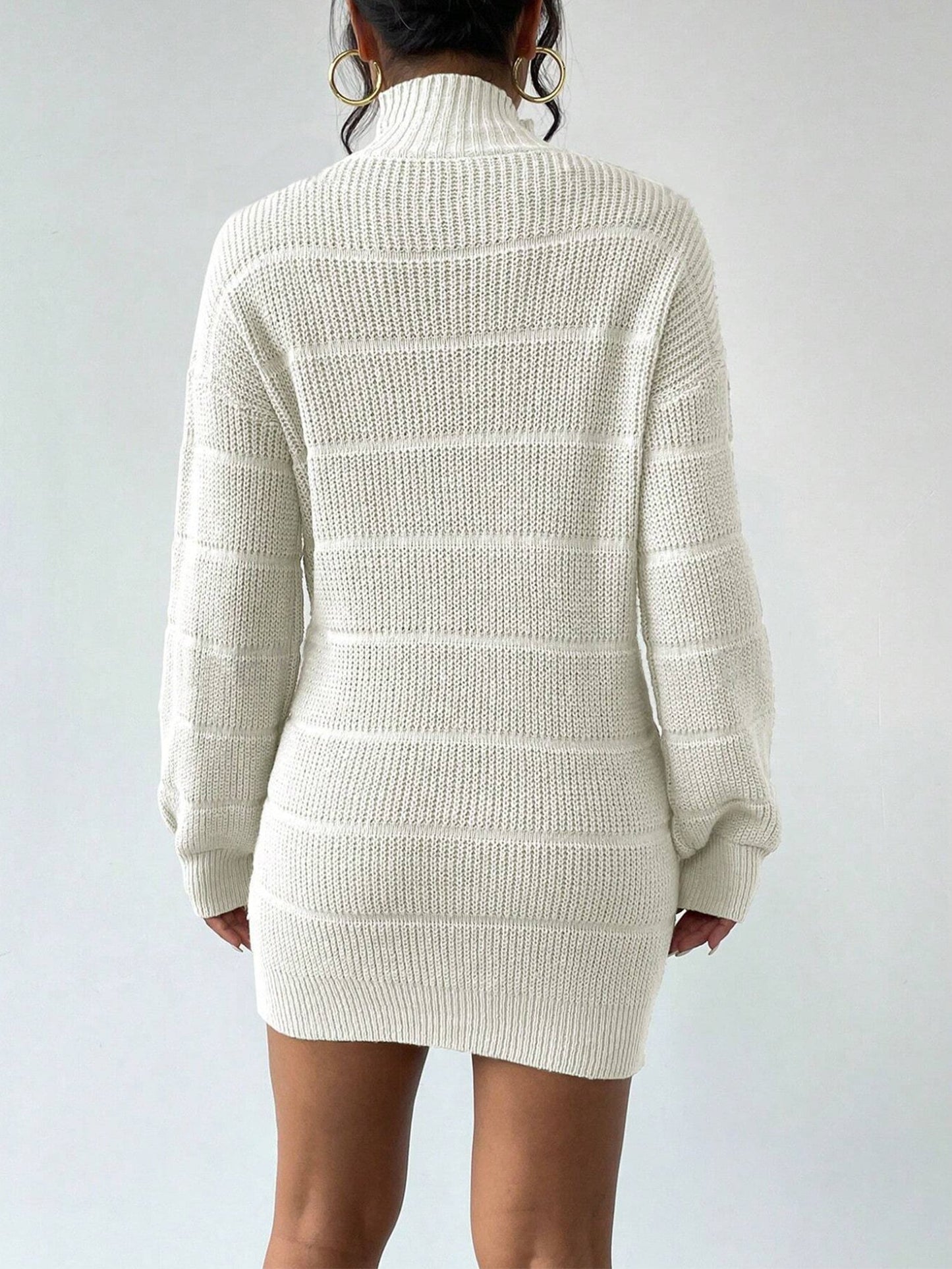 Turtleneck Long Sleeves Knitted Mini Sweater Dresss