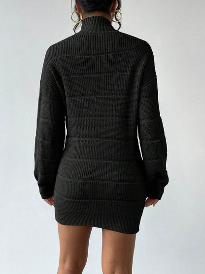 Turtleneck Long Sleeves Knitted Mini Sweater Dresss
