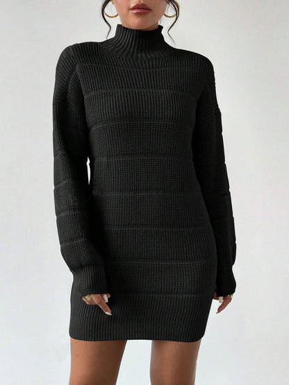 Turtleneck Long Sleeves Knitted Mini Sweater Dresss