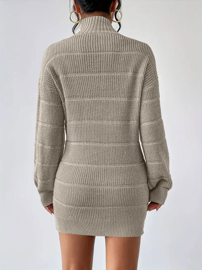 Turtleneck Long Sleeves Knitted Mini Sweater Dresss