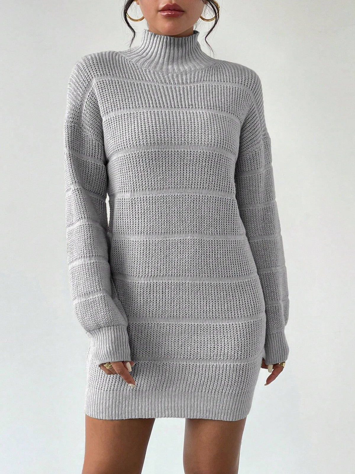 Turtleneck Long Sleeves Knitted Mini Sweater Dresss
