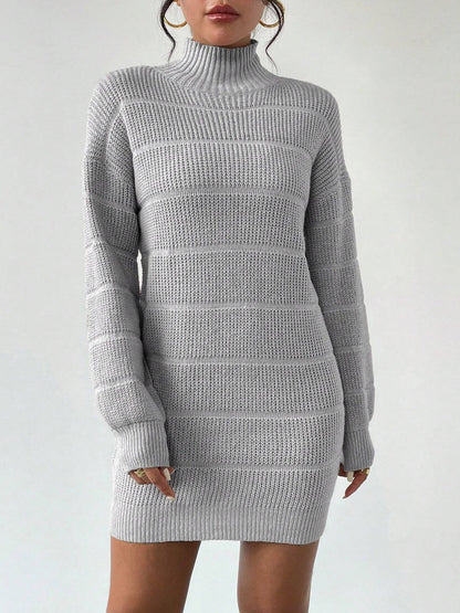 Turtleneck Long Sleeves Knitted Mini Sweater Dresss