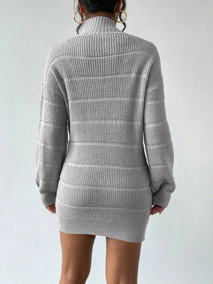 Turtleneck Long Sleeves Knitted Mini Sweater Dresss
