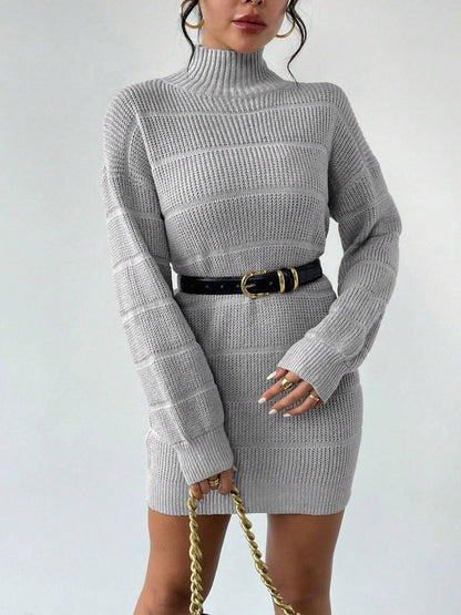 Turtleneck Long Sleeves Knitted Mini Sweater Dresss