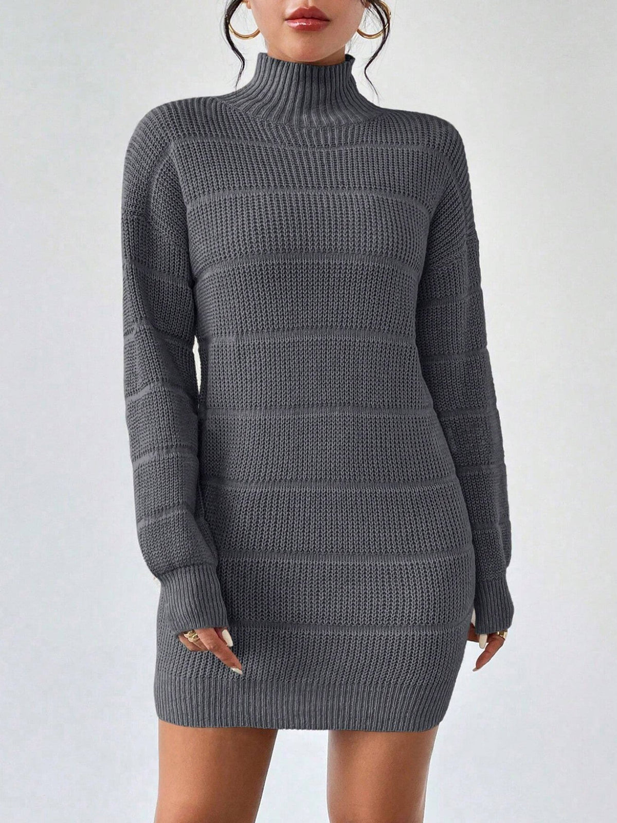 Turtleneck Long Sleeves Knitted Mini Sweater Dresss