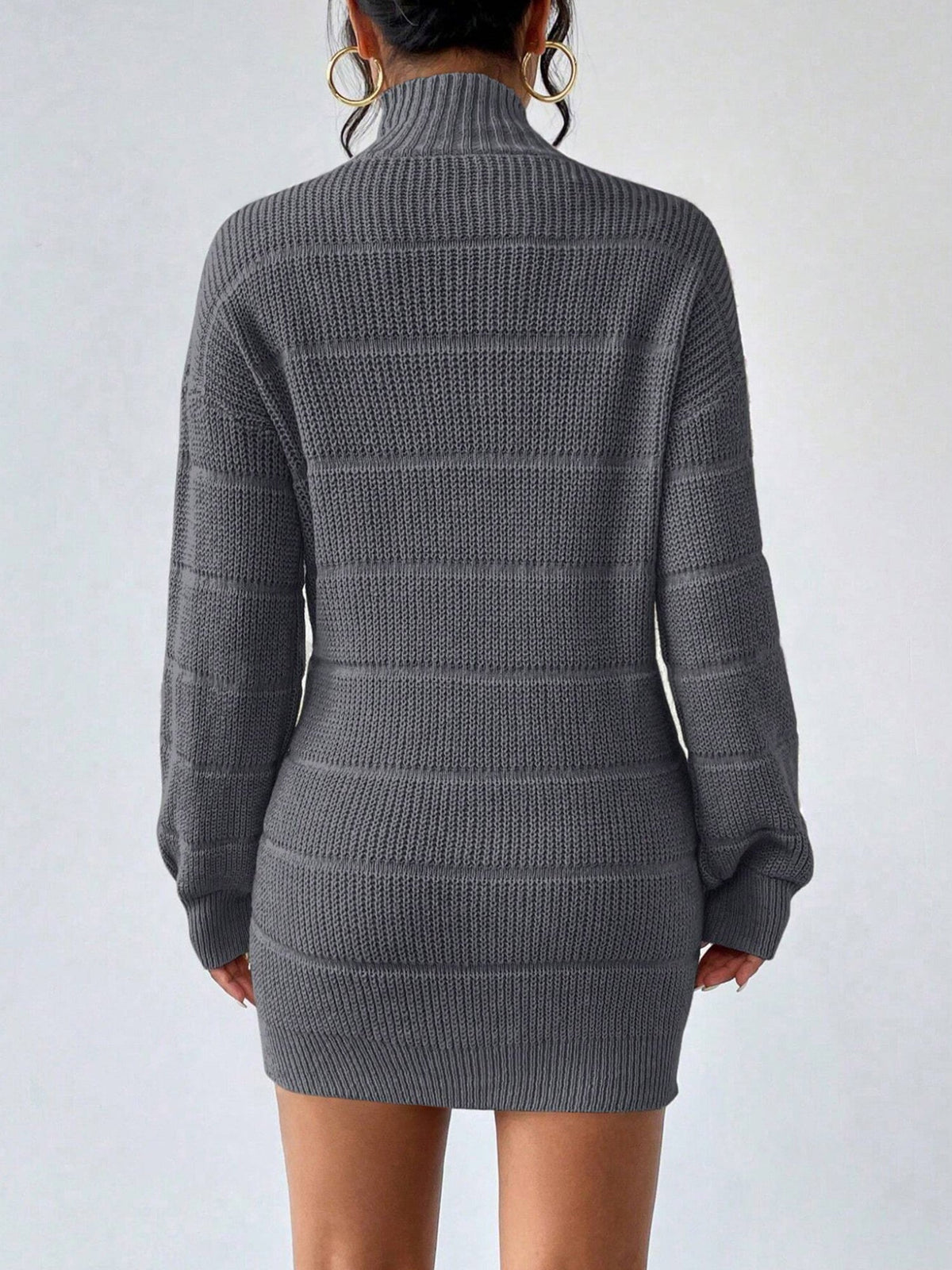 Turtleneck Long Sleeves Knitted Mini Sweater Dresss