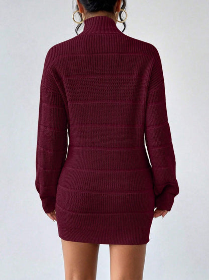 Turtleneck Long Sleeves Knitted Mini Sweater Dresss