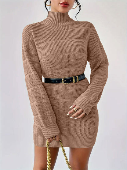 Turtleneck Long Sleeves Knitted Mini Sweater Dresss