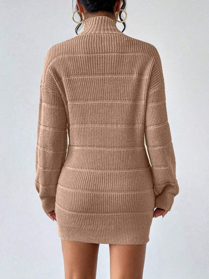 Turtleneck Long Sleeves Knitted Mini Sweater Dresss