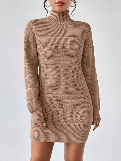 Turtleneck Long Sleeves Knitted Mini Sweater Dresss
