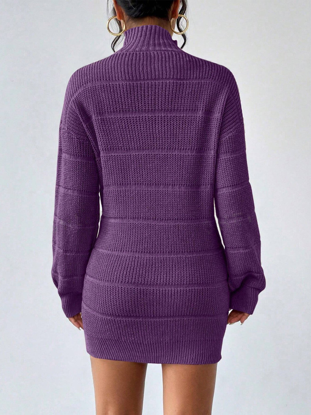 Turtleneck Long Sleeves Knitted Mini Sweater Dresss