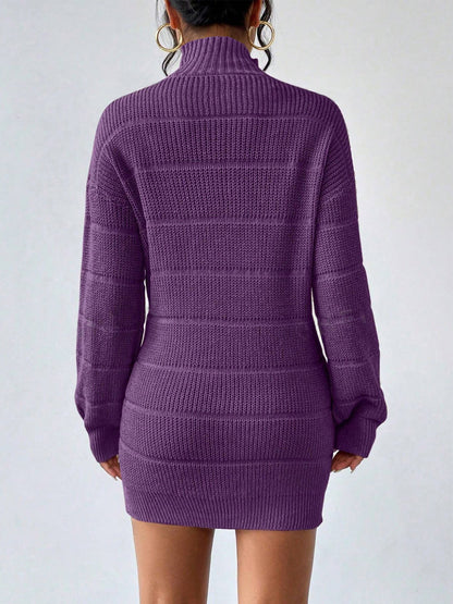 Turtleneck Long Sleeves Knitted Mini Sweater Dresss