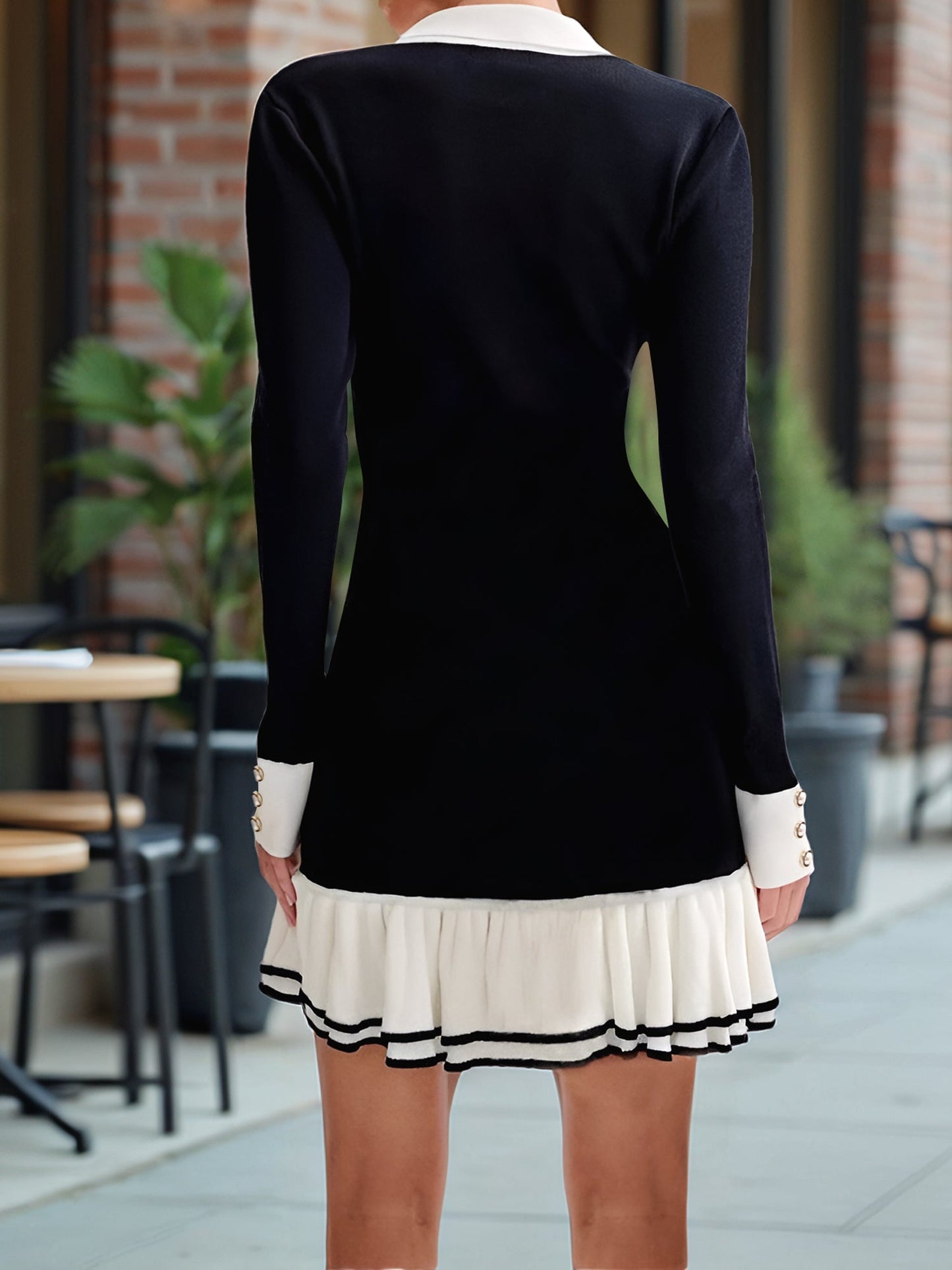 Colorblock Double Layer Ruffle Knit Sweater Dress
