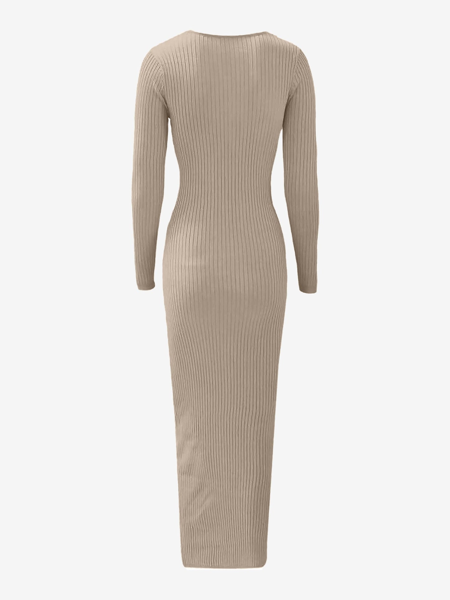 Ruched V Neck Long Sleeve Bodycon Sweater Dress