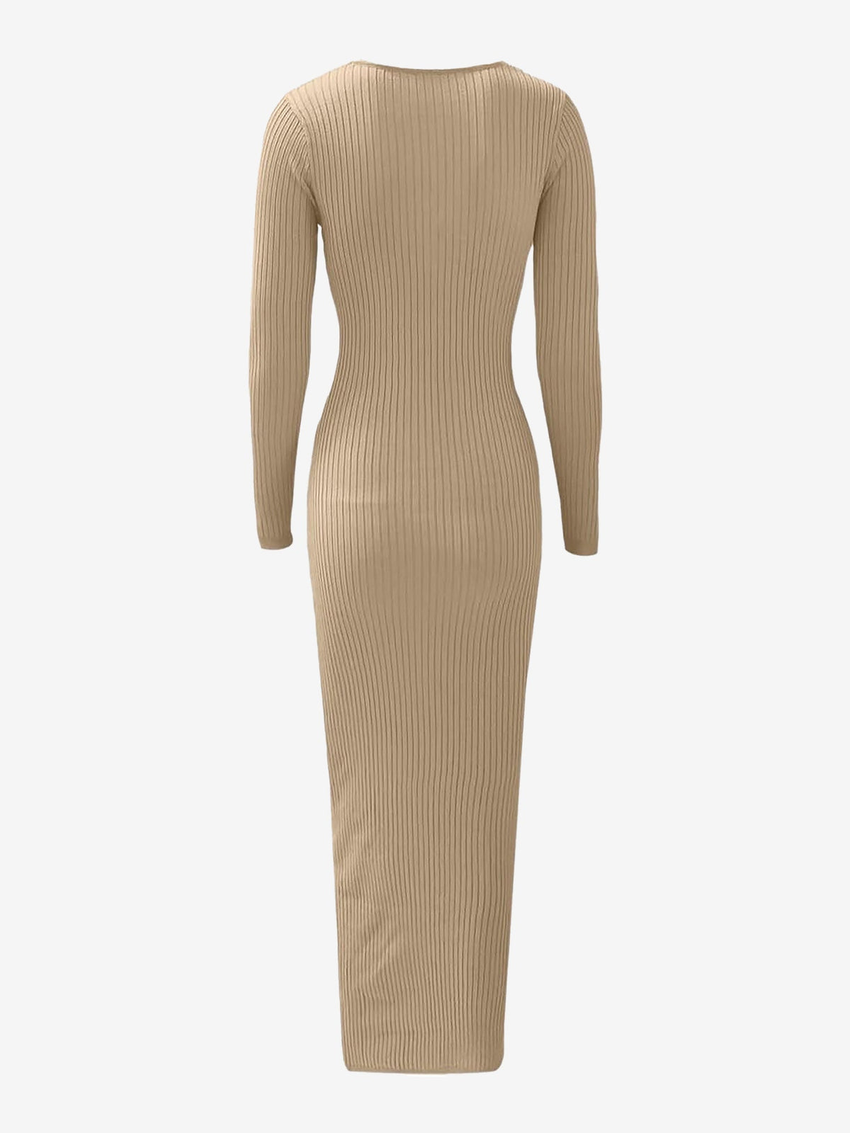 Ruched V Neck Long Sleeve Bodycon Sweater Dress