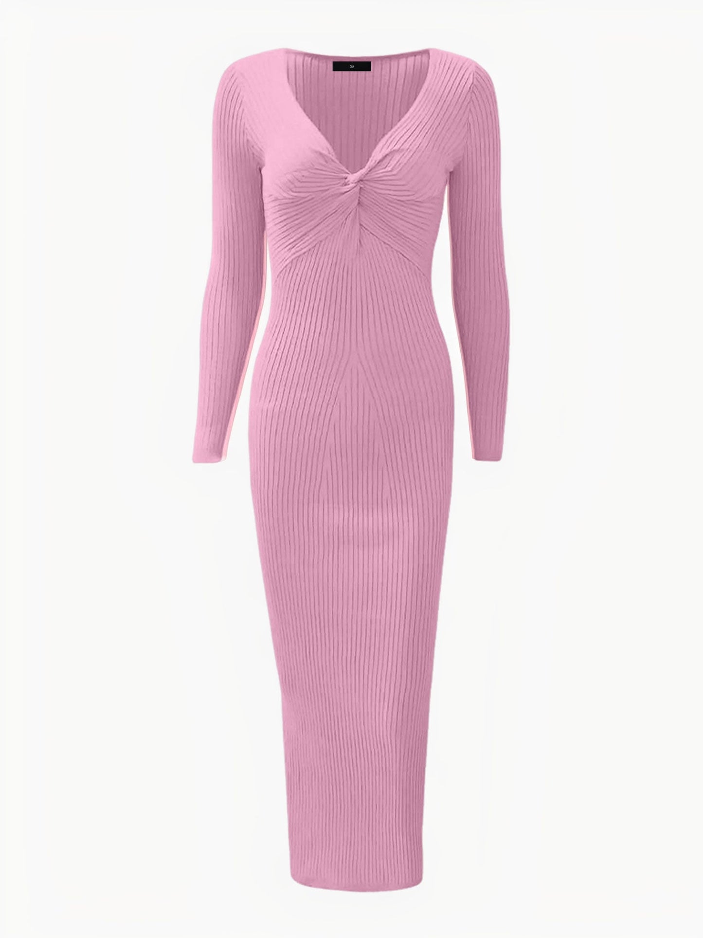 Ruched V Neck Long Sleeve Bodycon Sweater Dress