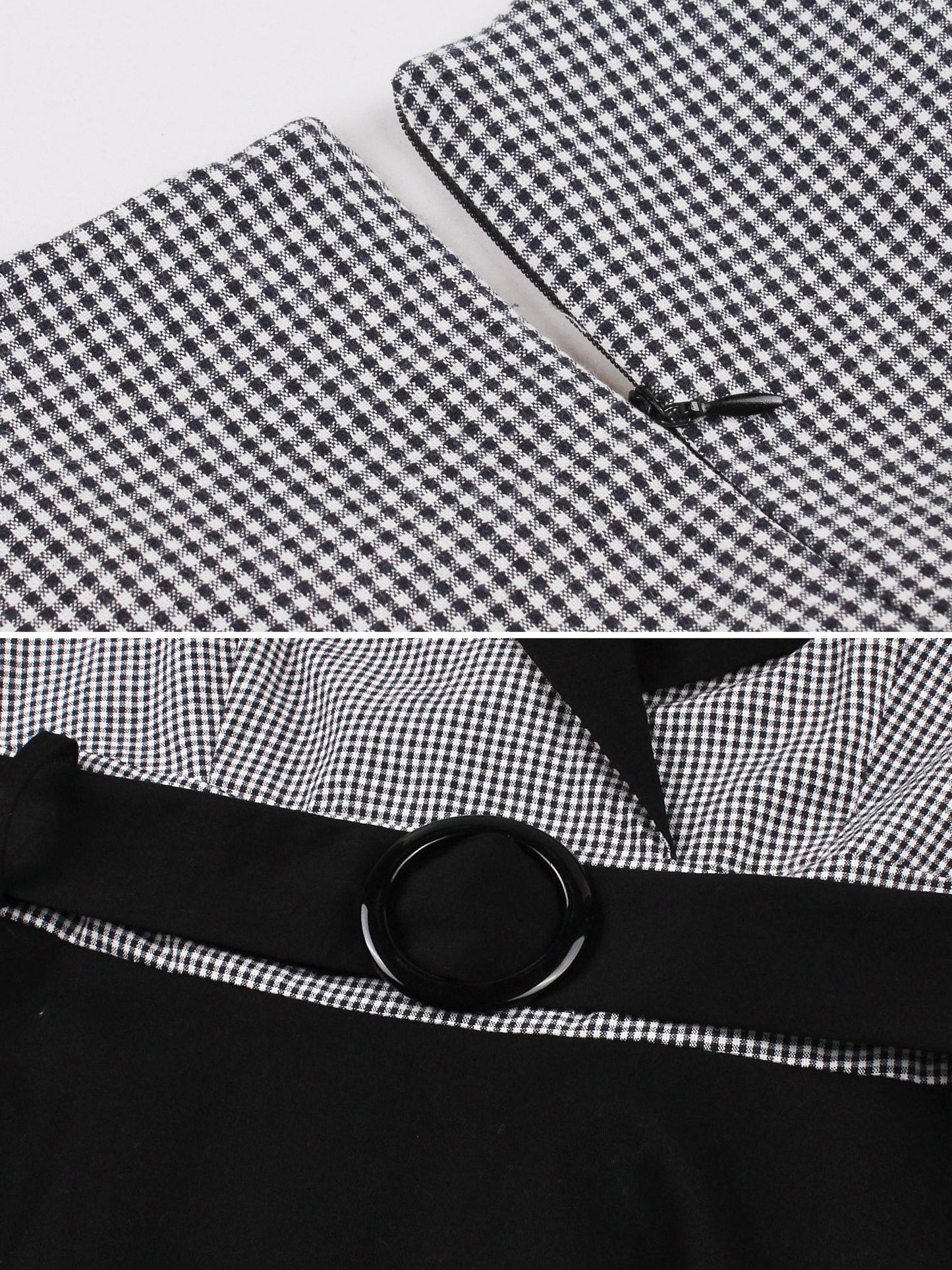 Vintage 3/4 Puff Sleeves Collared Gingham Patchwork Belted A-Line Midi Dress