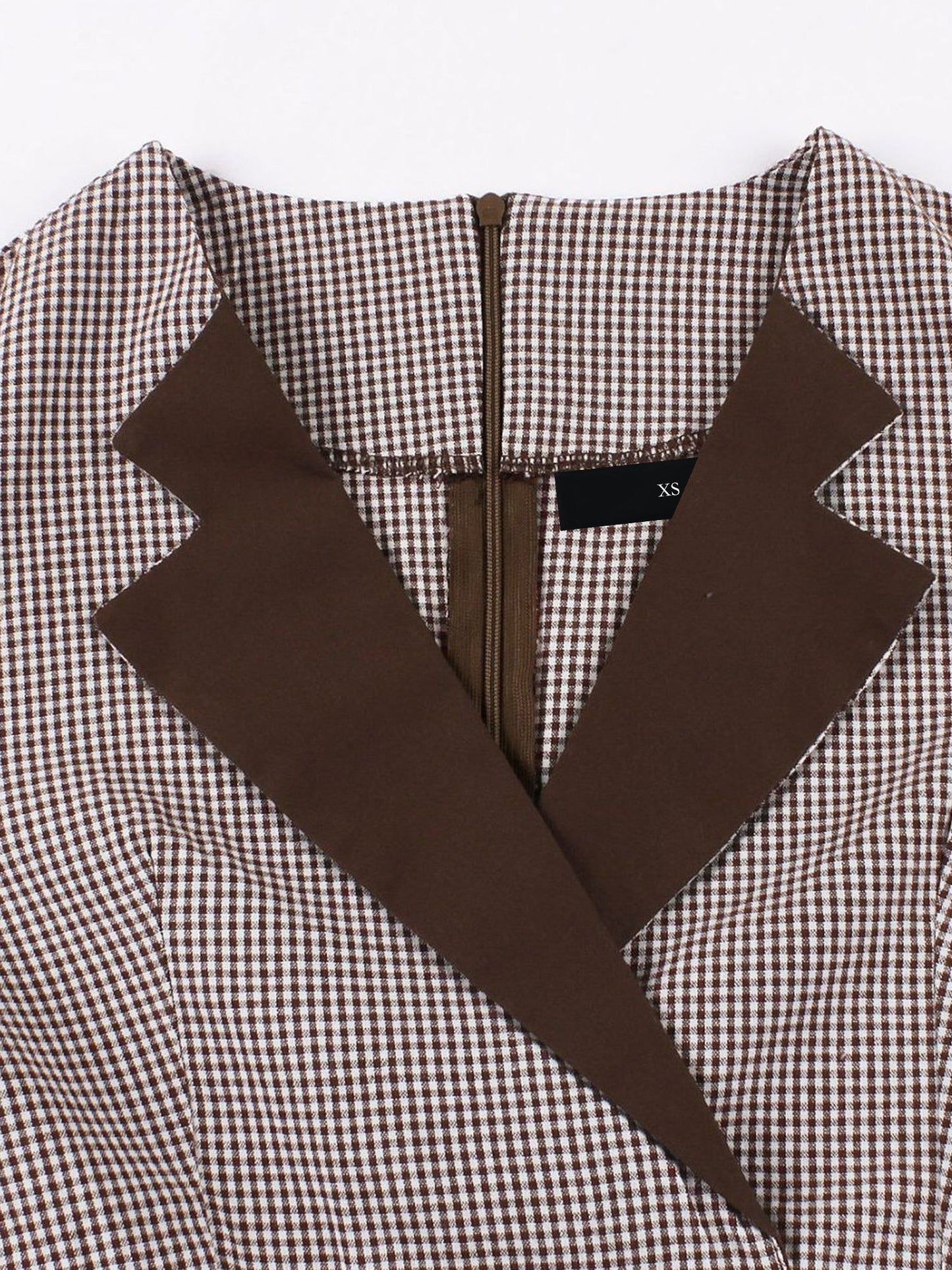 Vintage 3/4 Puff Sleeves Collared Gingham Patchwork Belted A-Line Midi Dress