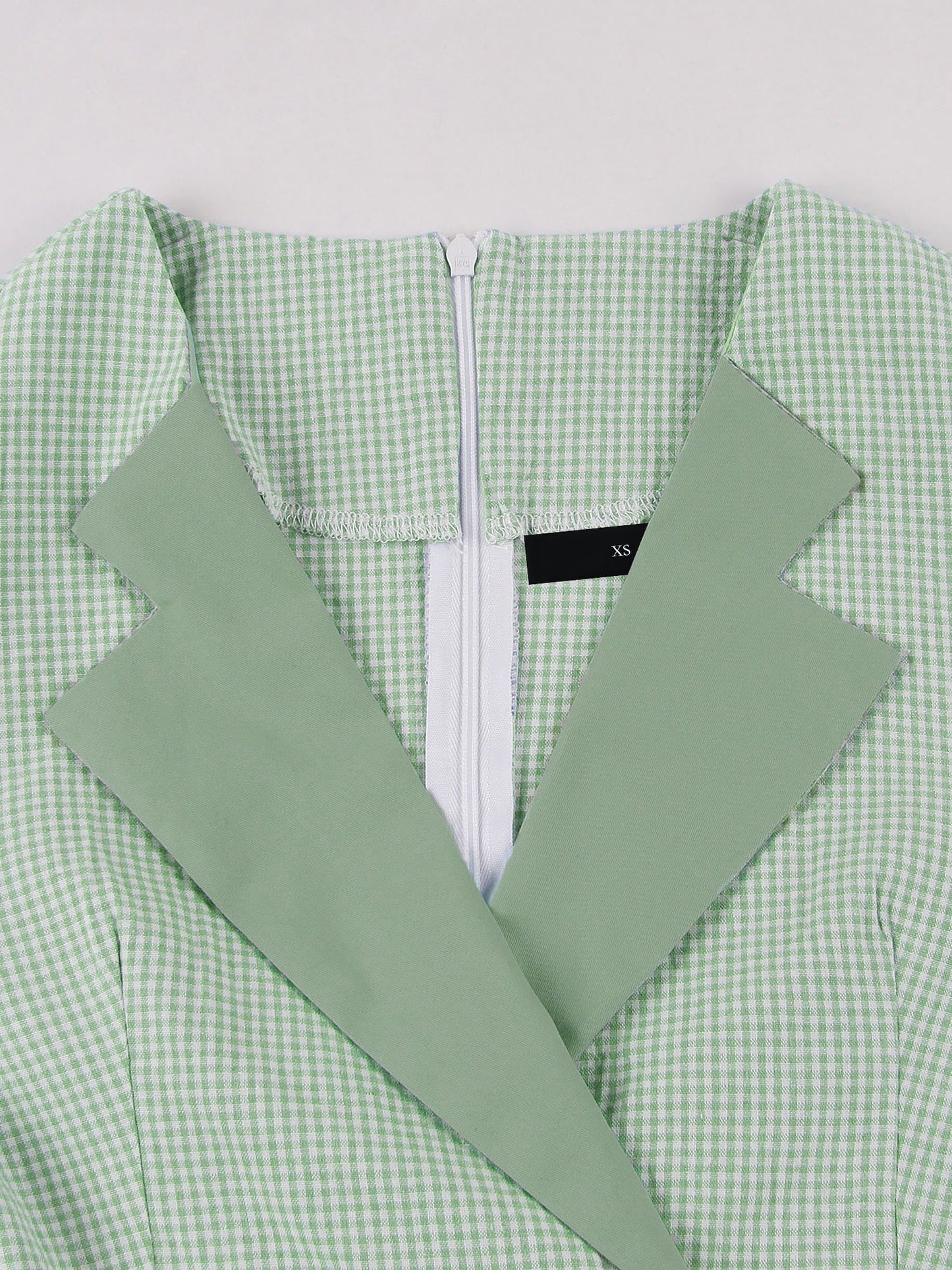 Vintage 3/4 Puff Sleeves Collared Gingham Patchwork Belted A-Line Midi Dress
