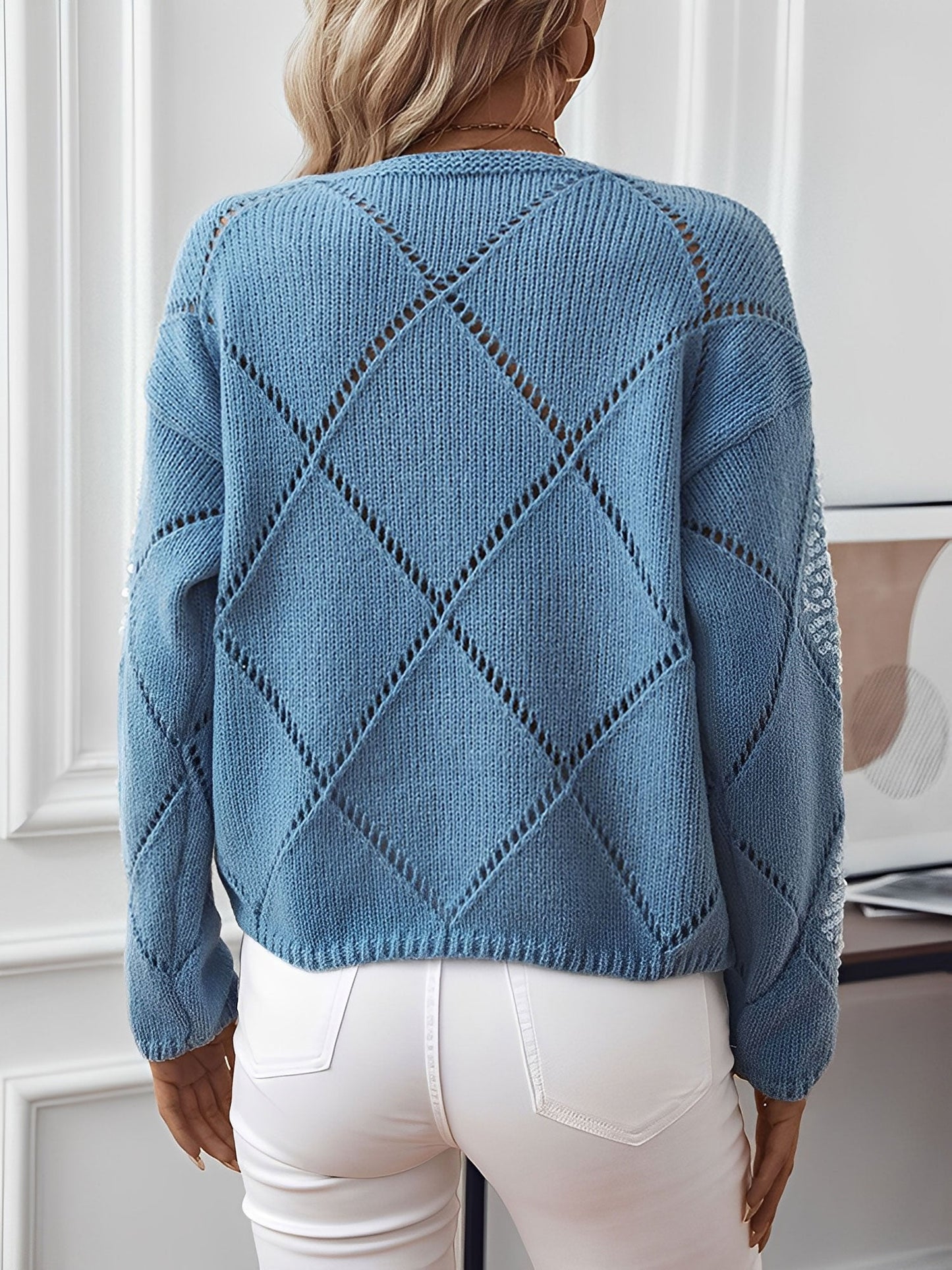 Hollow Sequin Long Sleeves Knitted Pullover Sweater