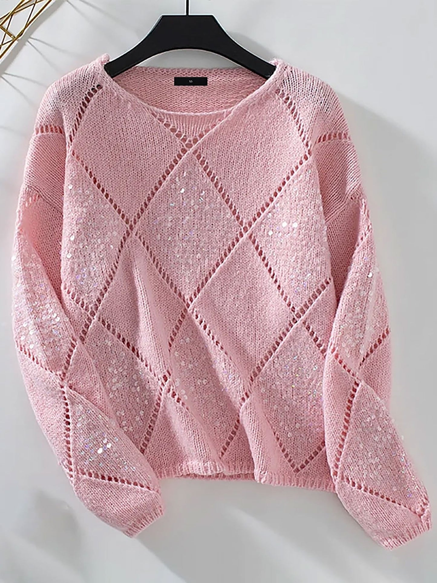 Hollow Sequin Long Sleeves Knitted Pullover Sweater