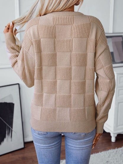 Crew Neck Long Sleeves Solid Color Sweater