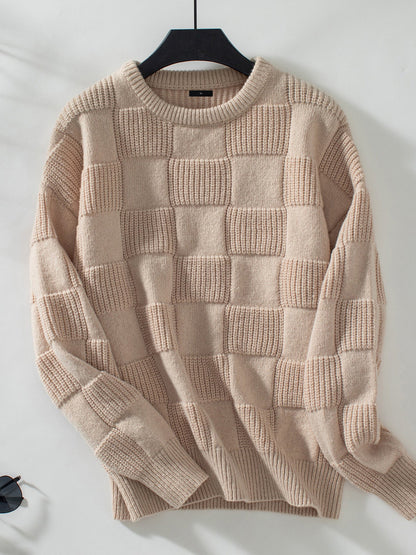Crew Neck Long Sleeves Solid Color Sweater