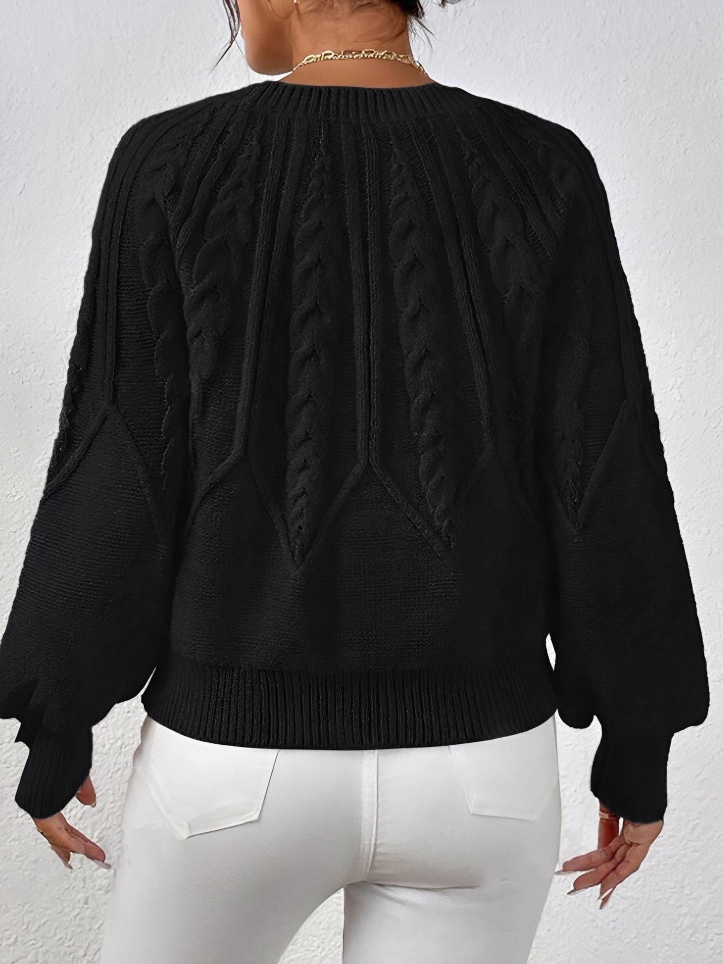 Crew Neck Cable Knit Solid Color Sweater