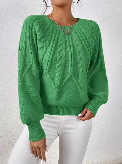 Crew Neck Cable Knit Solid Color Sweater
