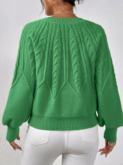 Crew Neck Cable Knit Solid Color Sweater