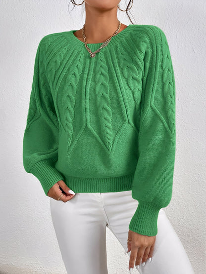 Crew Neck Cable Knit Solid Color Sweater