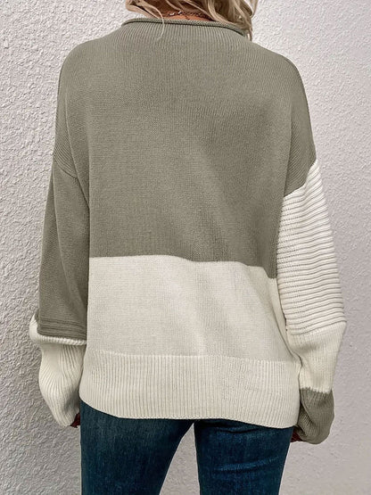 Crew Neck Colorblock Drop Shoulder Long Sleeves Sweater