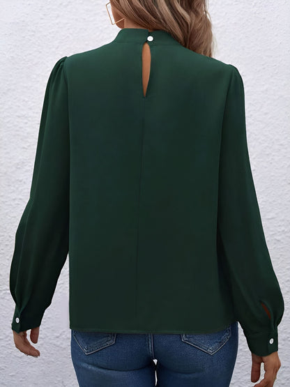Satin Mock Neck Puff Sleeves Work Blouse