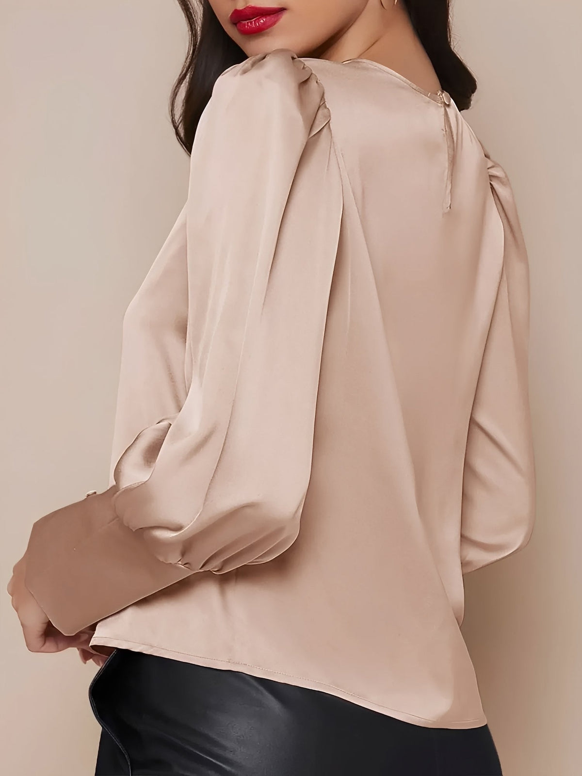 Satin Crew Neck Bishop Sleeves Work Blouse