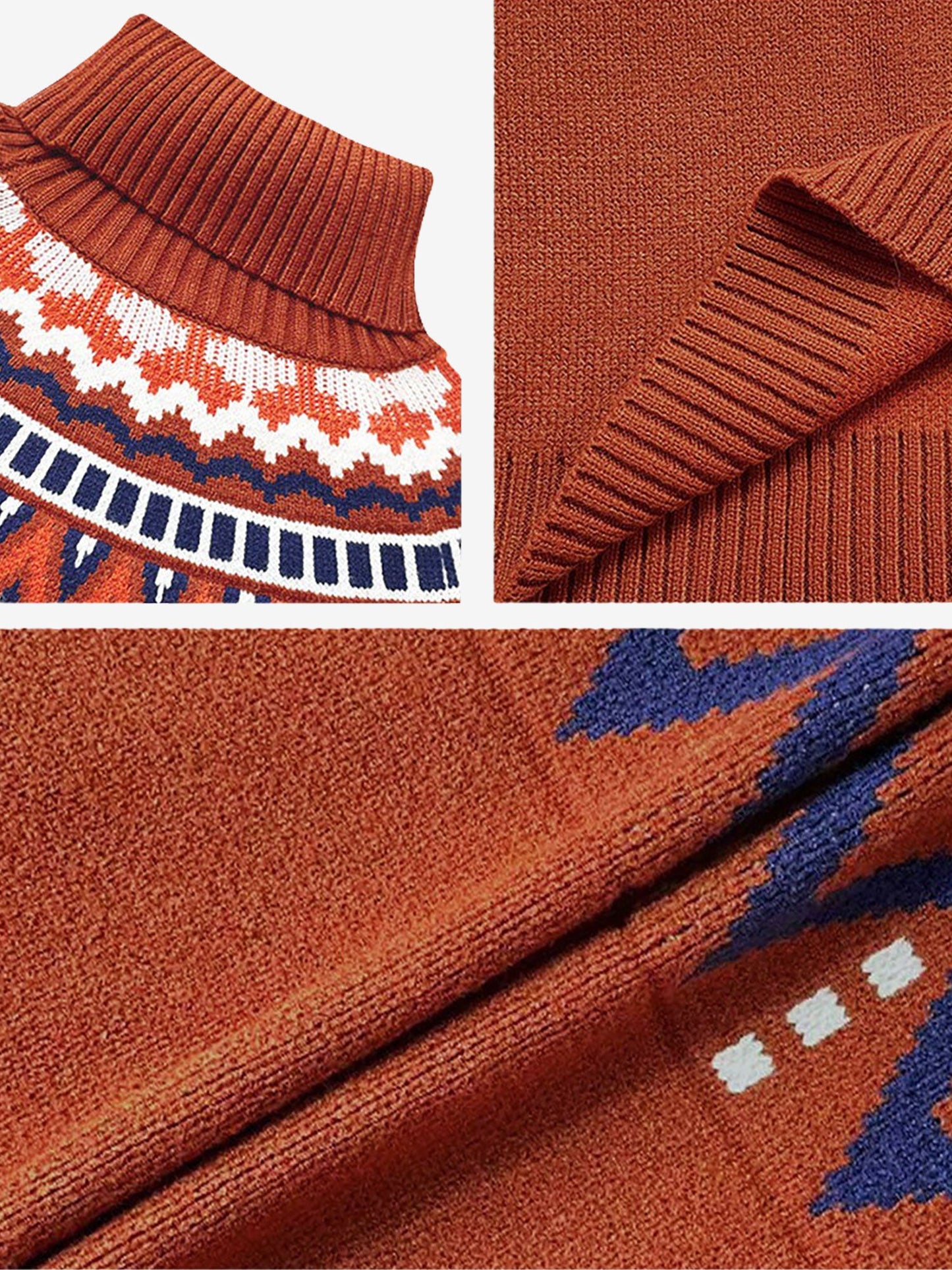 Turtleneck Long Sleeves Knitted Pullover Fair Isle Ski Sweater