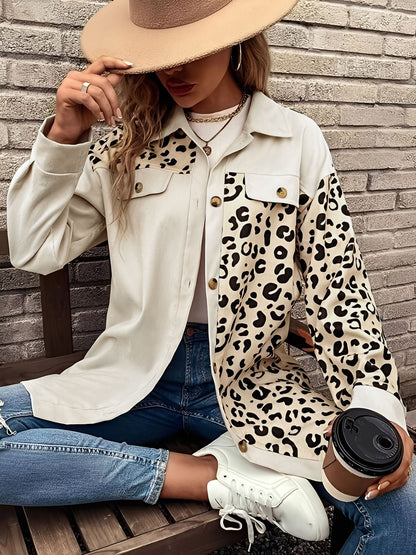 Leopard Print Patchwork Long Sleeves Shirt Shackets