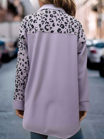 Leopard Print Patchwork Long Sleeves Shirt Shackets