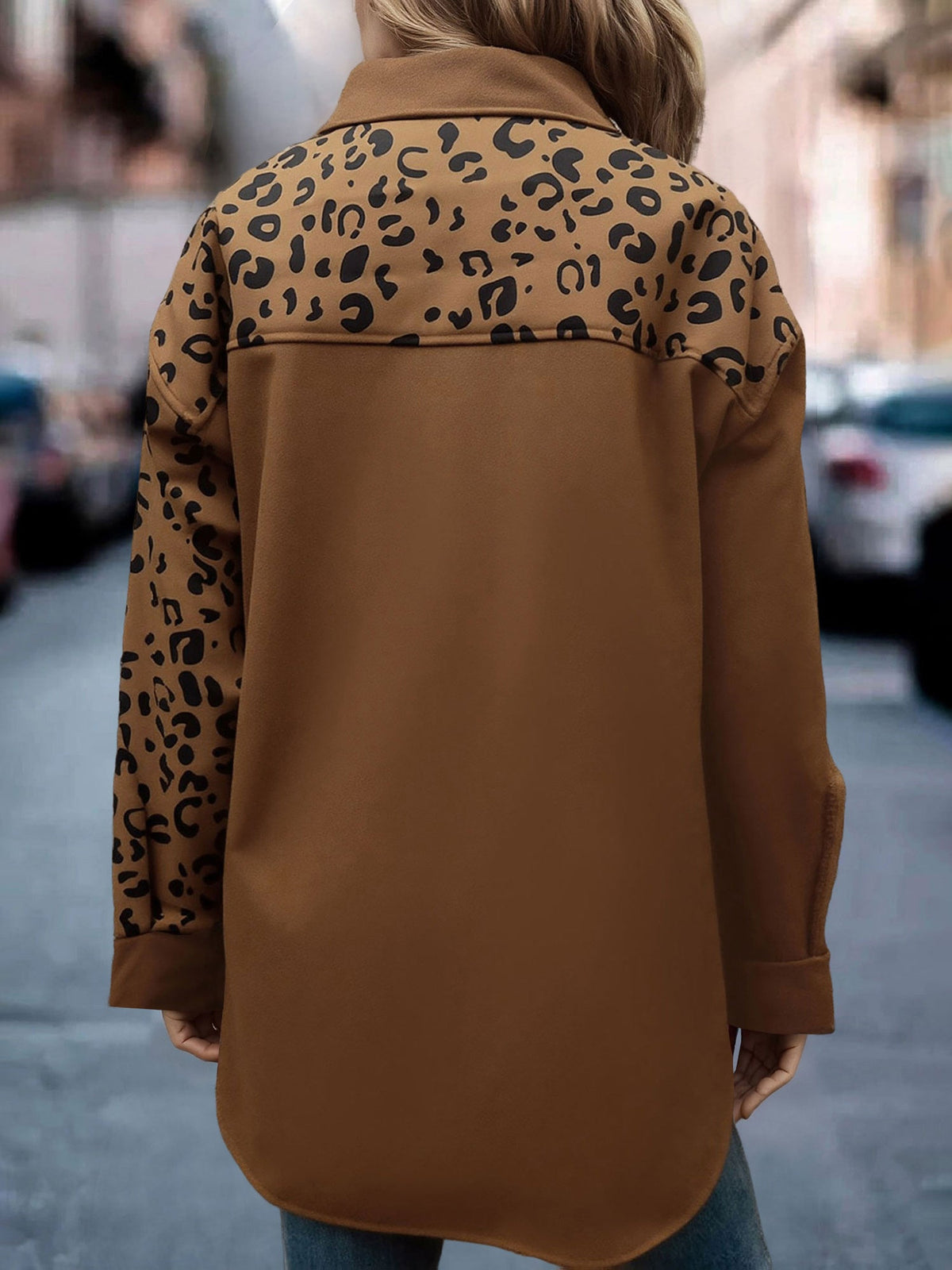 Leopard Print Patchwork Long Sleeves Shirt Shackets