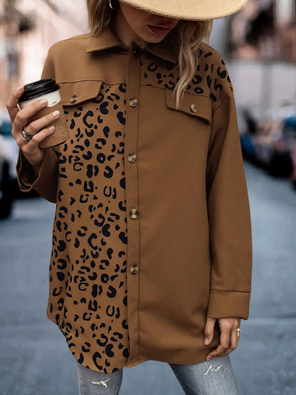 Leopard Print Patchwork Long Sleeves Shirt Shackets