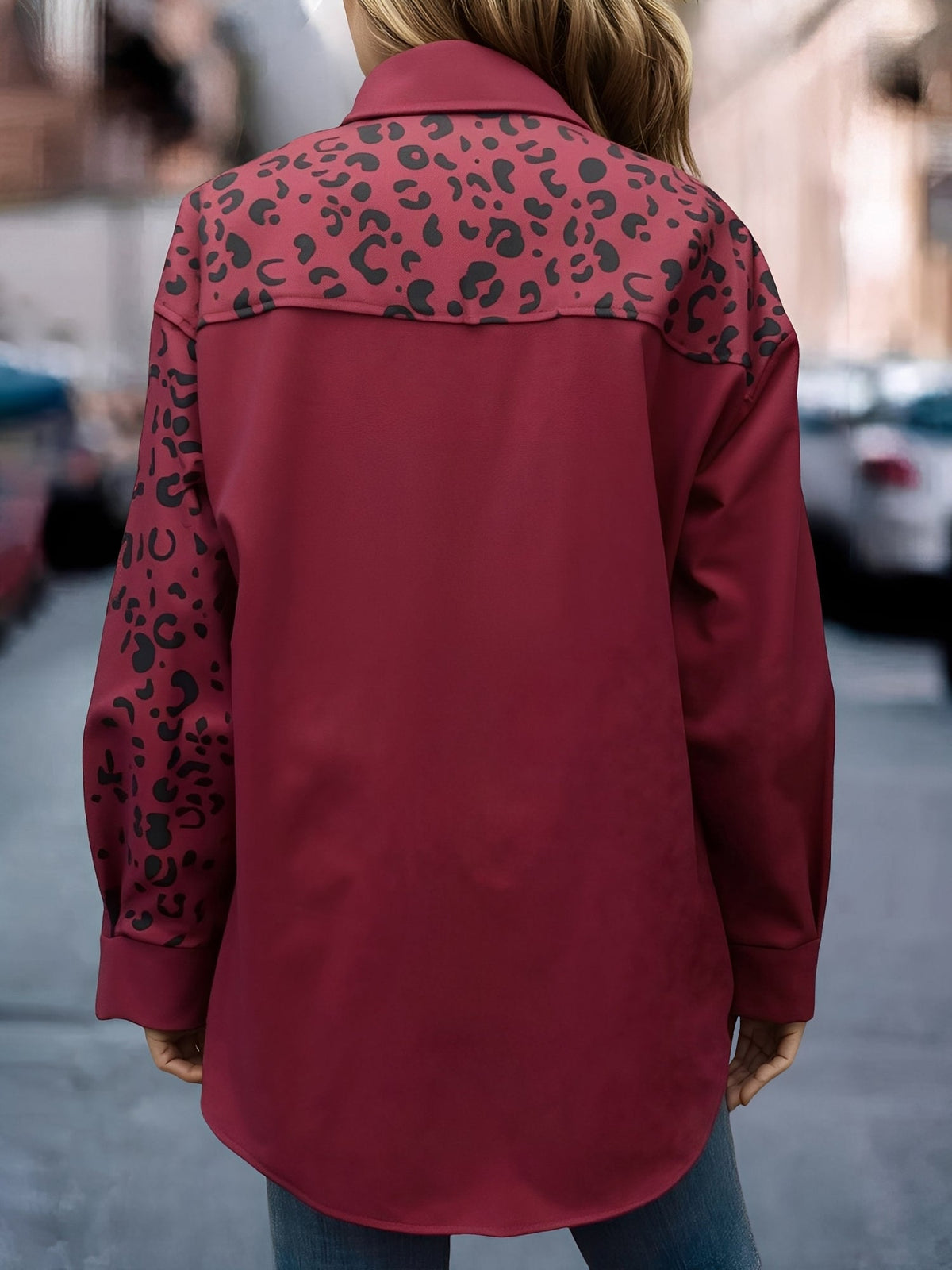 Leopard Print Patchwork Long Sleeves Shirt Shackets