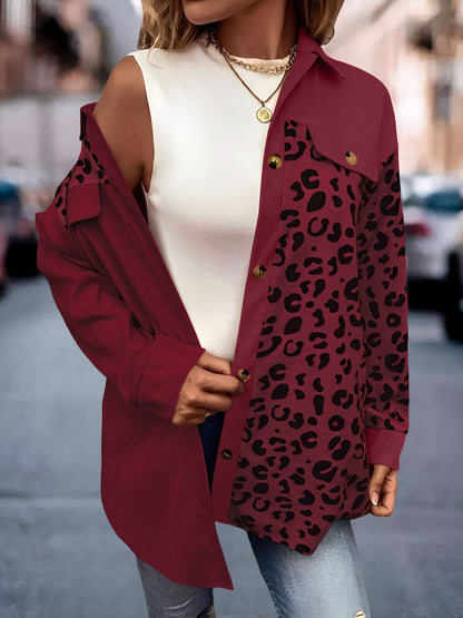 Leopard Print Patchwork Long Sleeves Shirt Shackets