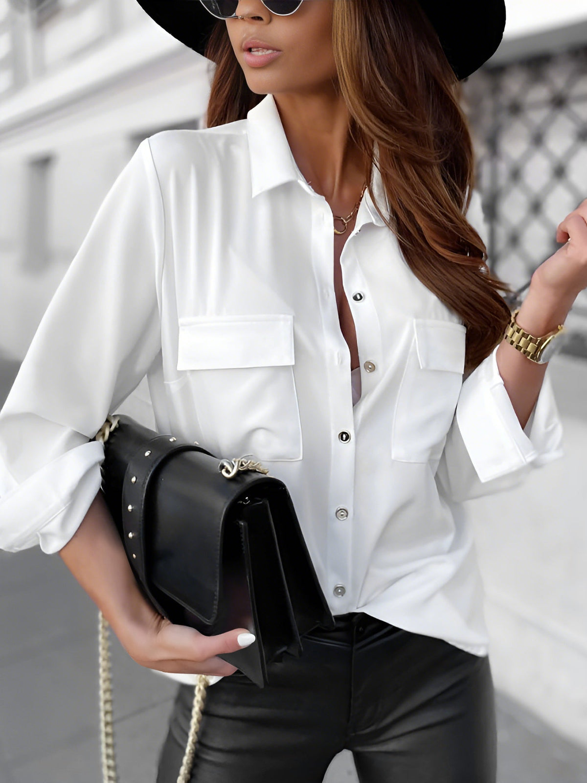 Solid Color Long Sleeve Button Down Shirt