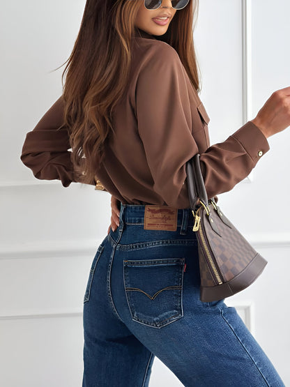 Solid Color Long Sleeve Button Down Shirt