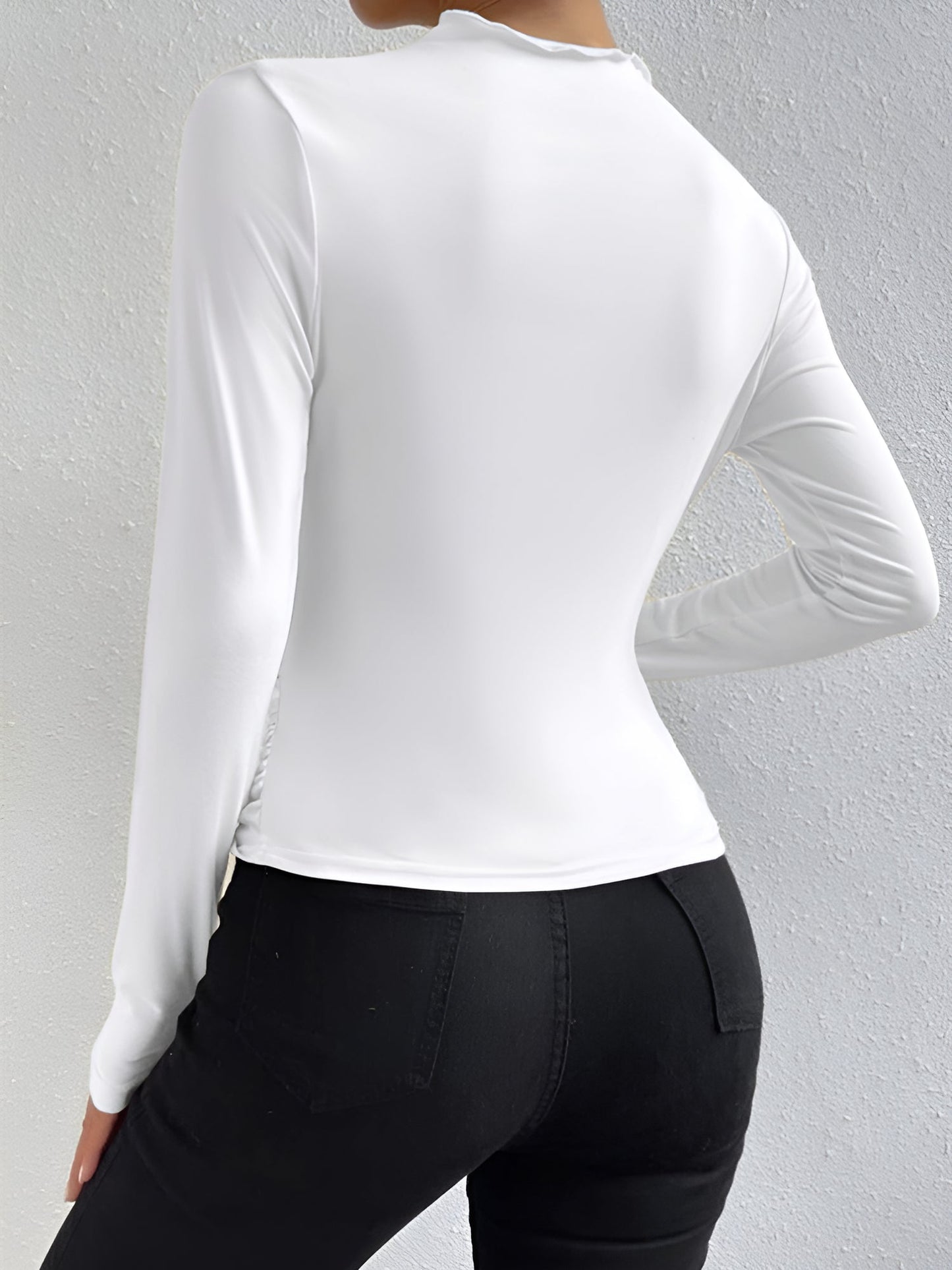 Solid Color Ruched Long Sleeves Slim Fit Blouse