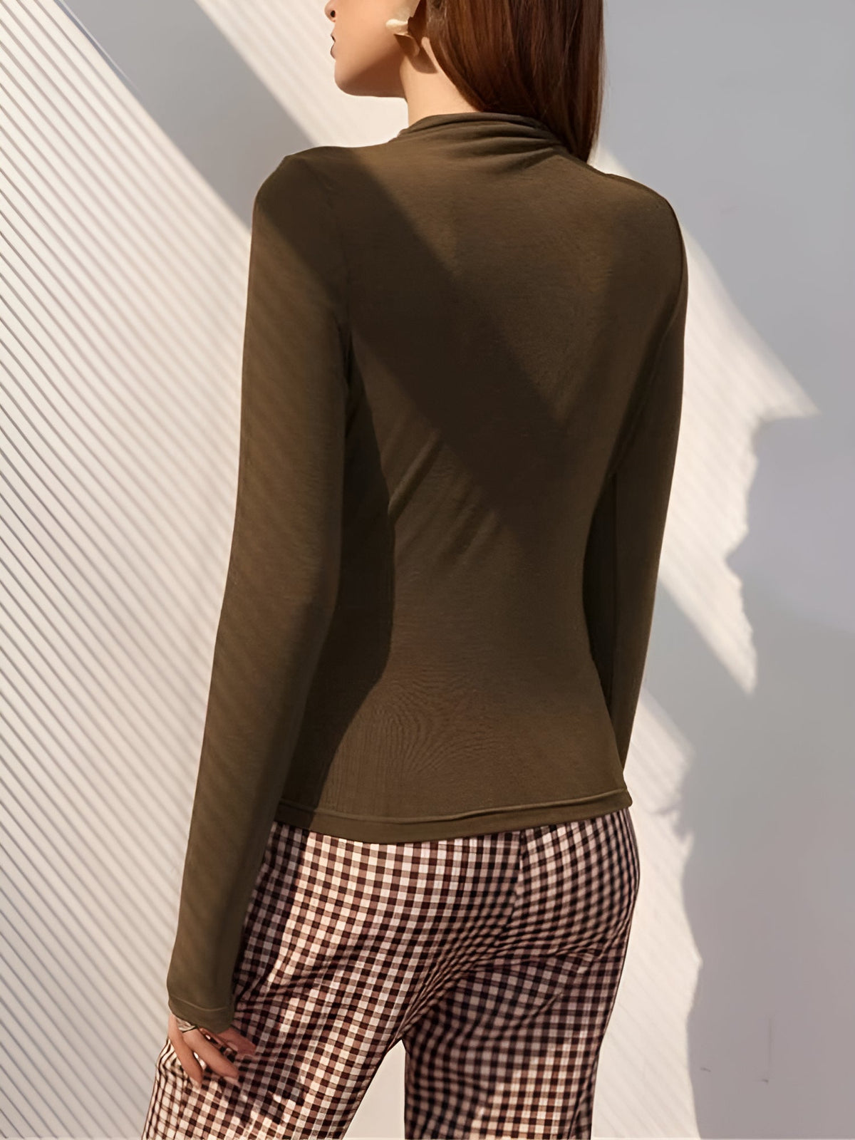Ruched Mock Neck Long Sleeves Solid Color Blouse