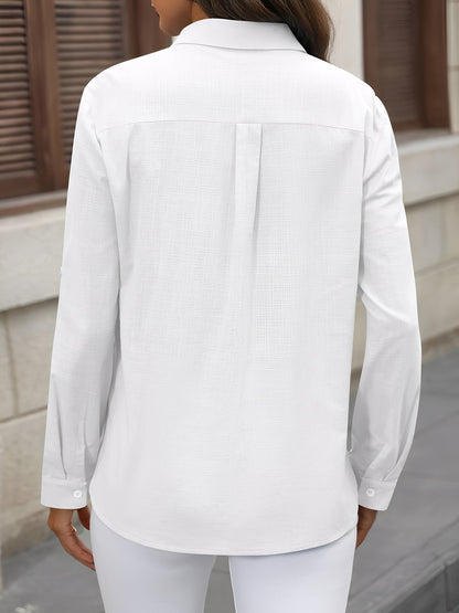 Solid Color Collared Rolled Sleeves Button Down Shirt