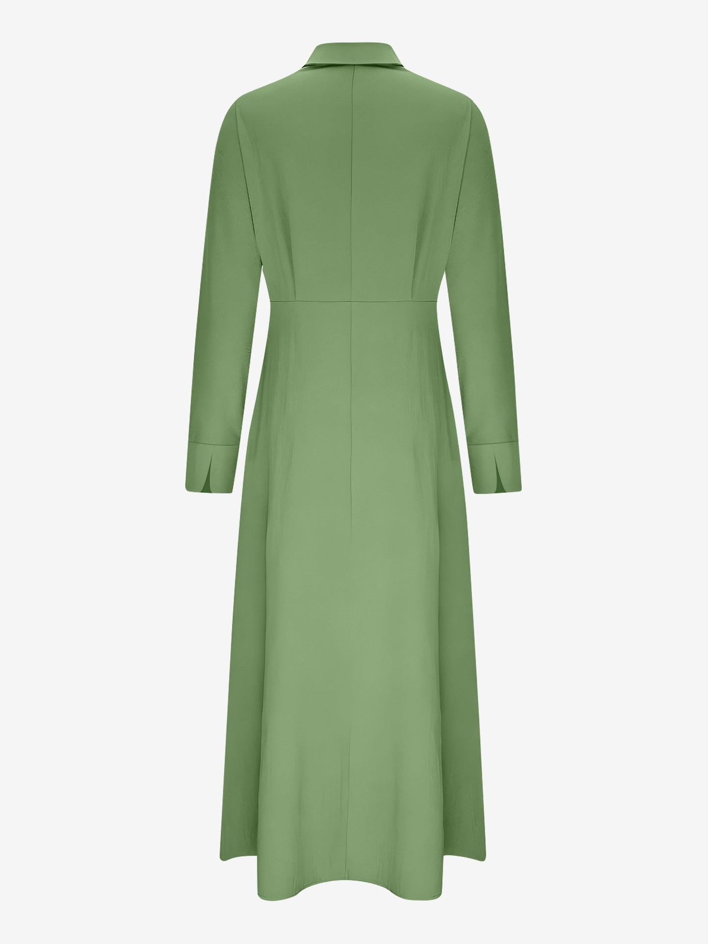 Solid Color Collared Long Sleeve Pockets Slit Dress
