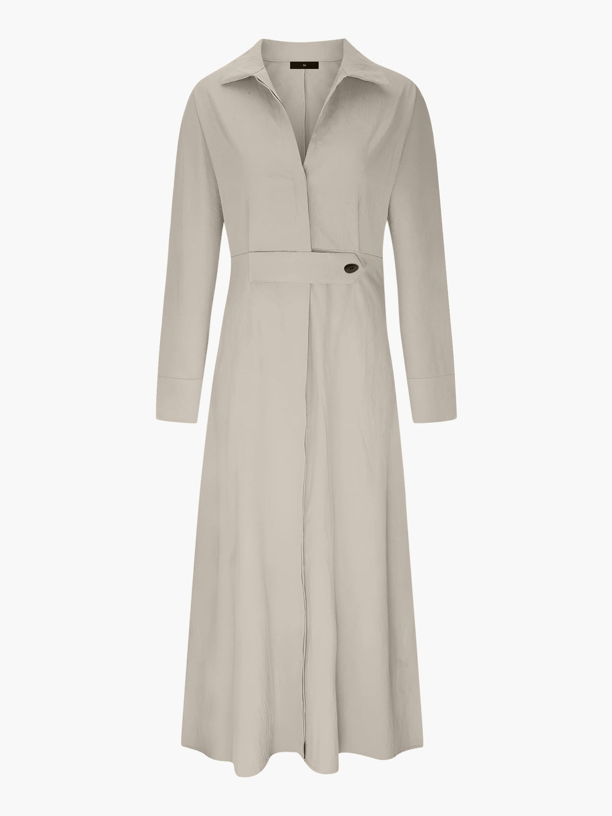 Solid Color Collared Long Sleeve Pockets Slit Dress