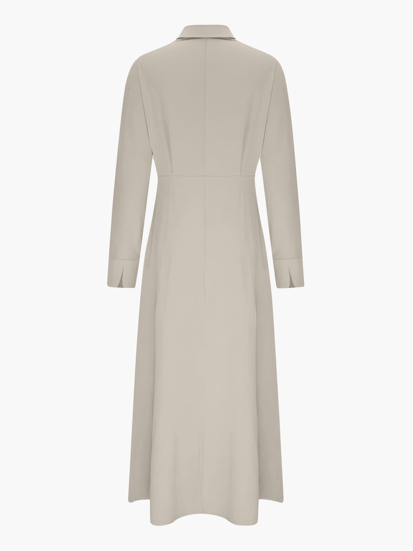 Solid Color Collared Long Sleeve Pockets Slit Dress