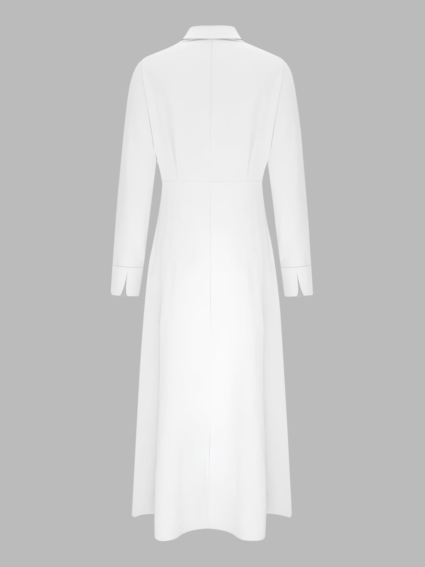 Solid Color Collared Long Sleeve Pockets Slit Dress